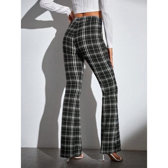 Shein Womens Tall Black & White Plaid Flared Pants Size‎ S - Picture 1 of 6